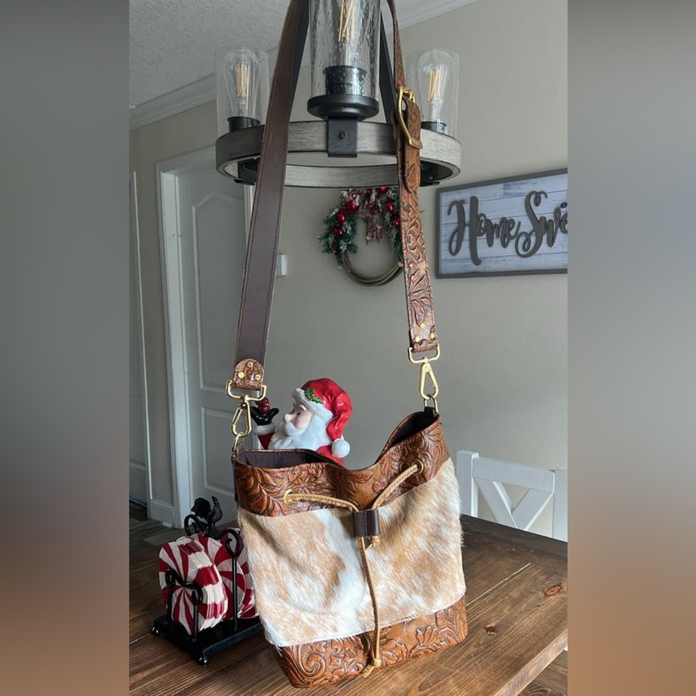Custom Cowhide Drawstring Cross Body Bag. - image 1